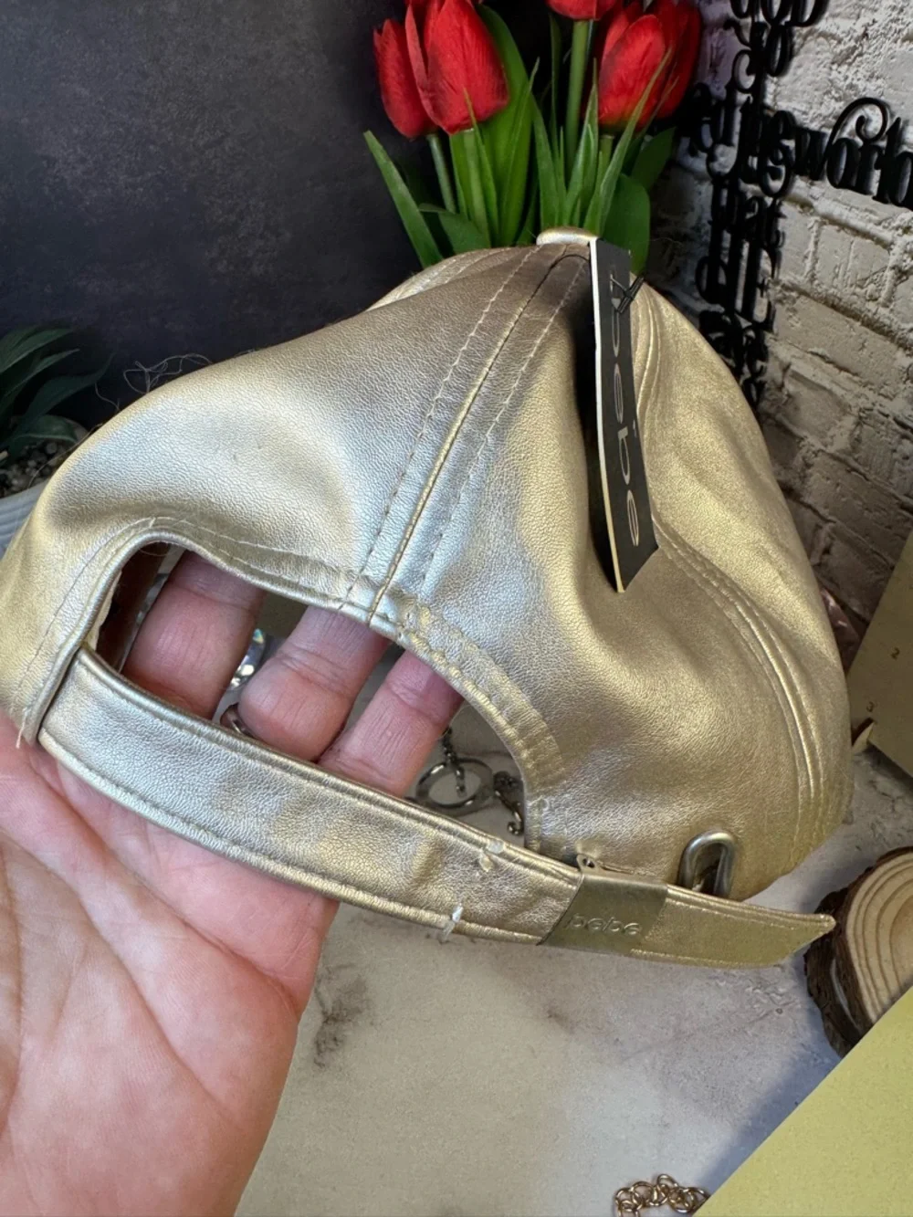 bebe Metallic Gold Crystal-Embellished Baseball Cap - Picture 3 of 8